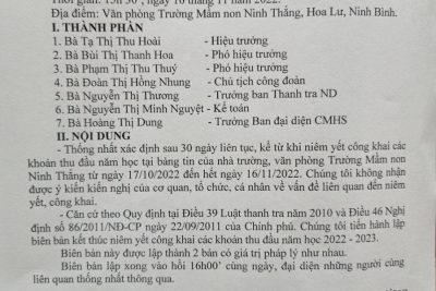 Biên bản kết thúc công khai các khoản thu đầu năm học 2022-2023