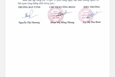 Biên bản về việc kết thúc công khai kết quả thu – chi các khoản đóng góp thỏa thuận giữa nhà trường và CMHS để thực hiện một số nhiệm vụ thay CMHS trong công tác nuôi, dạy học sinh học kỳ I năm học 2022-2023