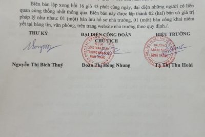 Thông báo kết thúc công khai năm học 2022-2023 theo TT36/2017/TT-BGD ngày 28/12/2017 của Bộ Giáo dục và đào tạo của Trường MN Ninh Thắng