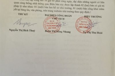 Thông báo kết thúc công khai kết quả thực hiện công khai theo TT36/2017/TT-BGD ngày 28/12/2017 của Bộ Giáo dục và đào tạo năm học 2022-2023 của Trường MN Ninh Thắng