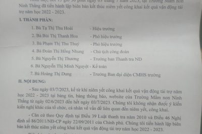 Trường MN Ninh Thắng thông báo kết thúc công khai kết quả vận động tài trợ năm học 2022-2023