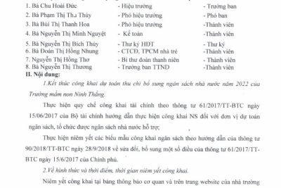 Biên bản kết thúc Công khai quyết toán ngân sách năm 2021 của đơn vị trường Mầm non Ninh Thắng