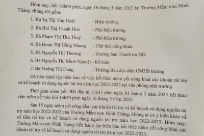 Biên bản kết thúc niêm yết công khai các khoản tài trọ và kế hoạch sử dụng nguồn tài trợ năm học 2022-2023